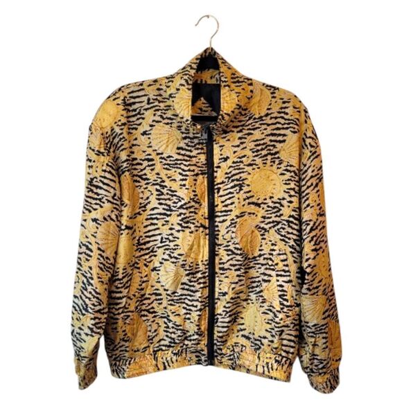 Vintage Oleg Cassini 100% Silk Animal Print Nautical Zip Up Jacket - Picture 1 of 9